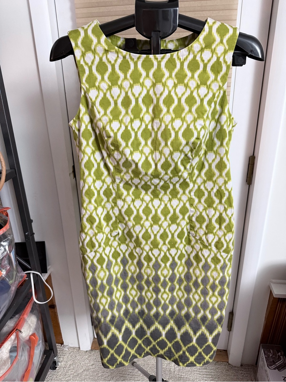 Tribal ombré batik feel Green White Gray Geometric Sheath Dress boatneck Midi